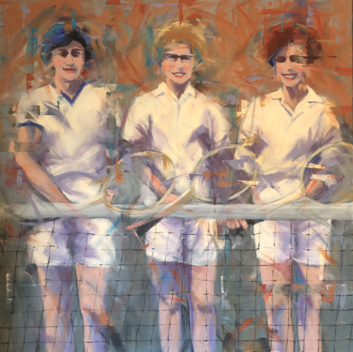 Painting of three women tennis players