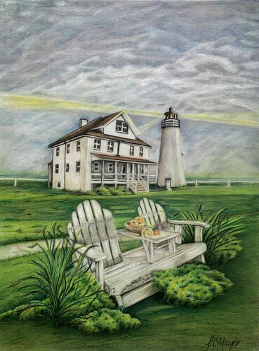 colored pencil drawing of a lighthouse scene