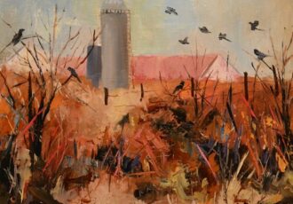 landscape painting with crows by oil painter Patricia Dickun