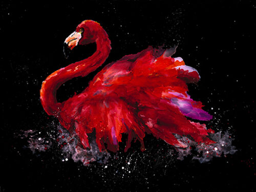 painting of a flamingo in alcohol ink