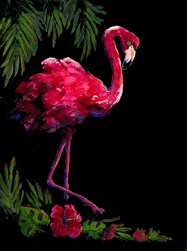 alcohol ink painting of a flamingo