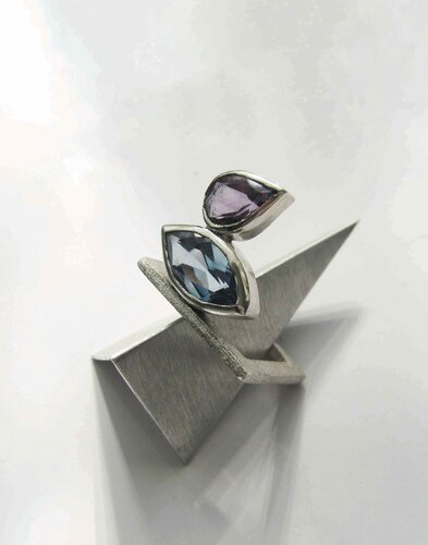 Silver Ring with Blue Topaz and Amethyst