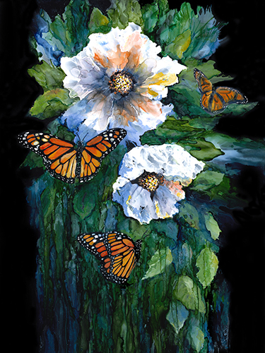 painting of monarch butterflies in alcohol ink