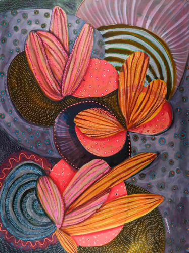 whimsical botanical collage painting