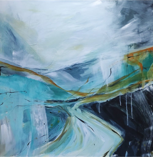 Bold abstract landscape painting by Jocelyn Friis