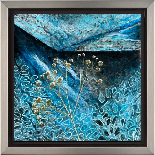 blue mixed media botanical art