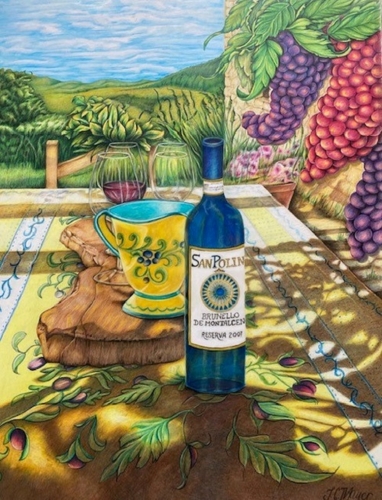 Colored pencil still life Italian wine