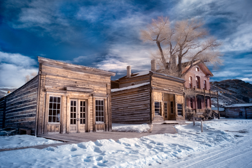 photograph of an old West ghost town
