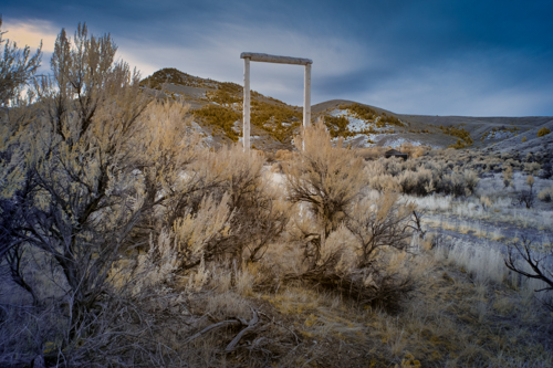 Photo of a gallows in an Old West town