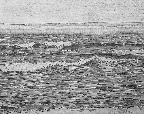 pencil drawing of ocean waves