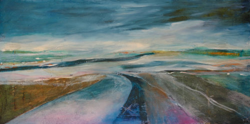 Painting of an abstract landscape with road by Jocelyn Friis
