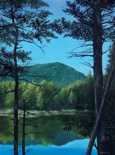 landscape painting of a mountain lake