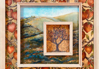 Painting and decorative frame featuring persimmons