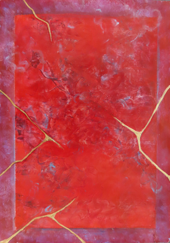 bold abstract in red with Kintsugi lines