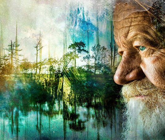 an older artist with his work