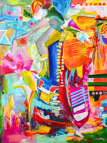 boldly colorful mixed media painting