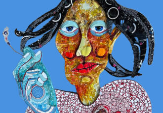 whimsical mosaic art portrait of a woman