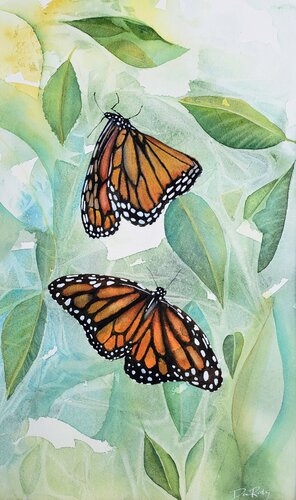 watercolor painting of monarch butterflies