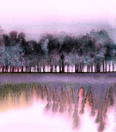 watercolor painting of a February landscape