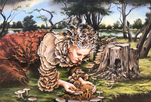 fantasy painting of a woodland fairy in a landscape