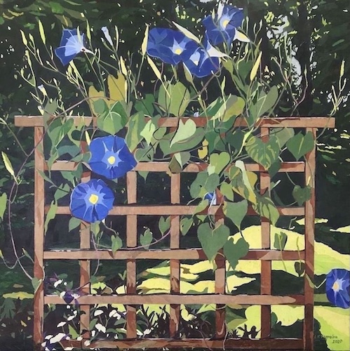 recycled mixed media artwork about morning glories
