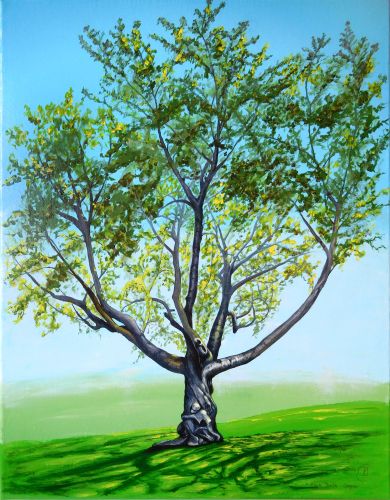 Acrylic painting of a tree by Rhia Janta-Cooper