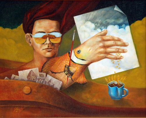 symbolistic, surreal oil painting