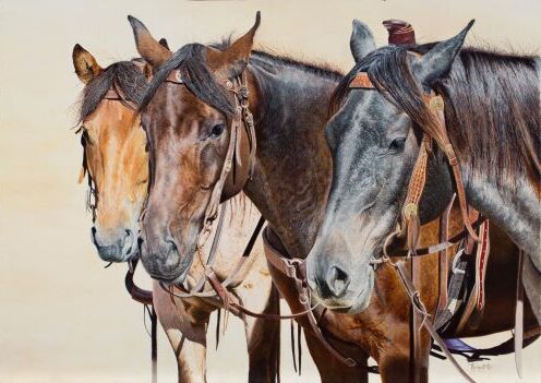 oil painting of a group of horses