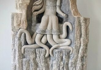 limestone sculpture of a fantasy goddess