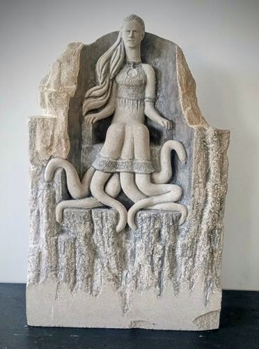 limestone sculpture of a fantasy goddess
