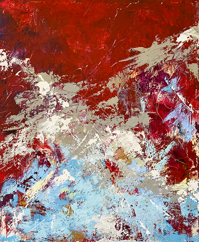 bold red abstract painting oil and cold wax