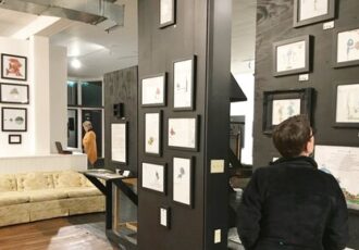 shoppers in an art gallery