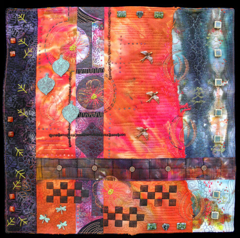 colorful collaged art quilt