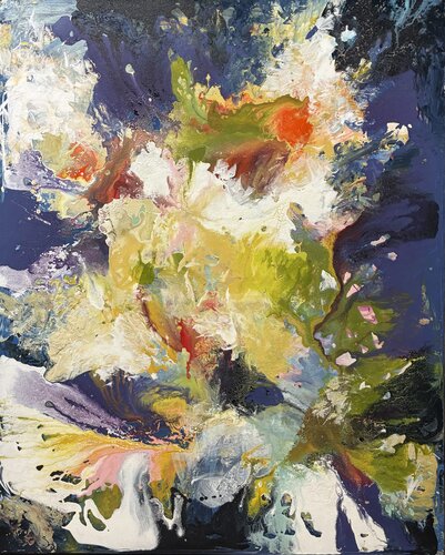 abstract iris painting in acrylic and latex paint