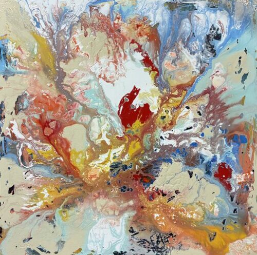 abstract painting of a white flower