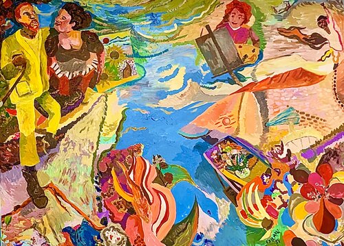 whimsical painting of famous artists