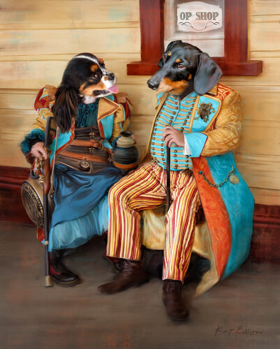steampunk art dogs in old fashioned costumes