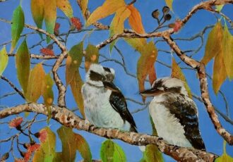 painting of kookaburra birds in a tree