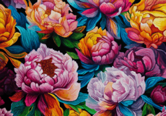 colorful painting of a bunch of peonies