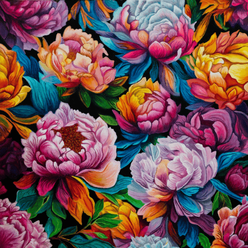 colorful painting of a bunch of peonies