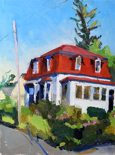 oil painting of an old house in Maine