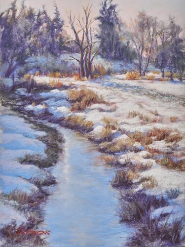 pastel landscape winter river scene