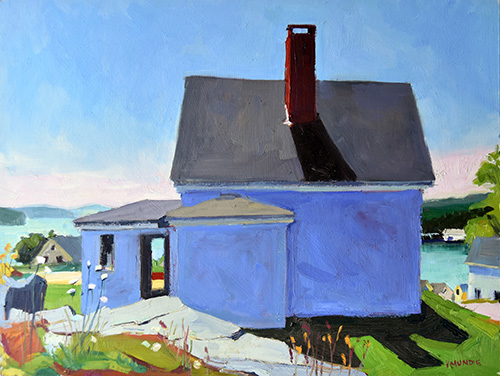 oil painting of a house in rural Maine