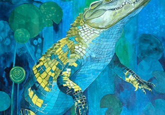 painting of a crocodile underwater