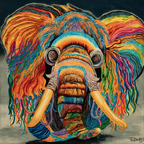 rainbow colored wooly mammoth painting