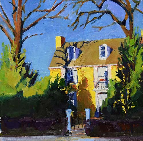 oil painting of a yellow house