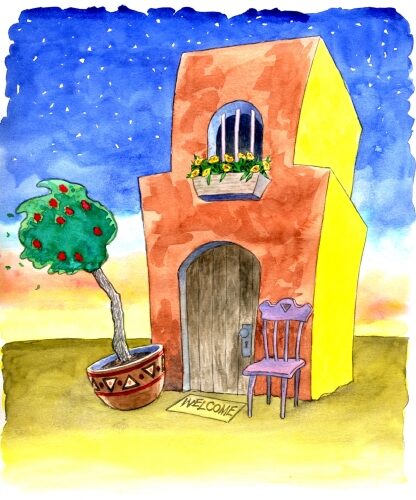 whimsical comic book style southwestern building