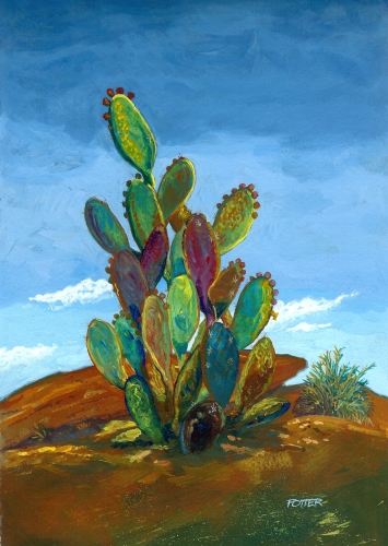 gouache painting of prickly pear cactus