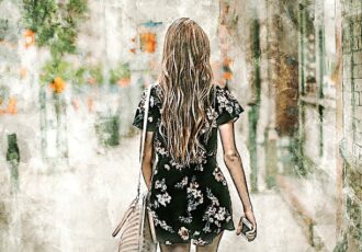 woman walking away
