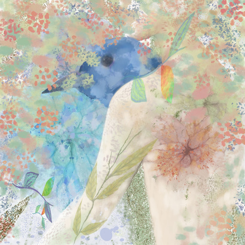 soft and ethereal layered artwork of a bird in nature